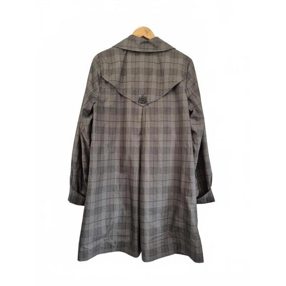 H&M Ladies Gray Plaid Trench Coat 3/4 Length 3 Button Front Pockets - Picture 3 of 5